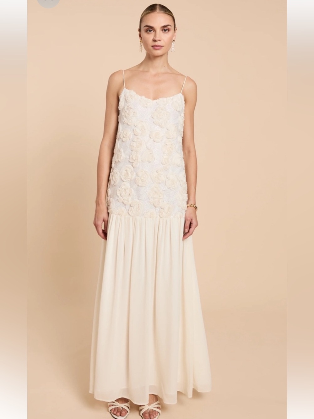 NWT o.p.t. Ondine Rosette Textured Drop Waist Chiffon Dress Size Medium - Picture 2 of 11